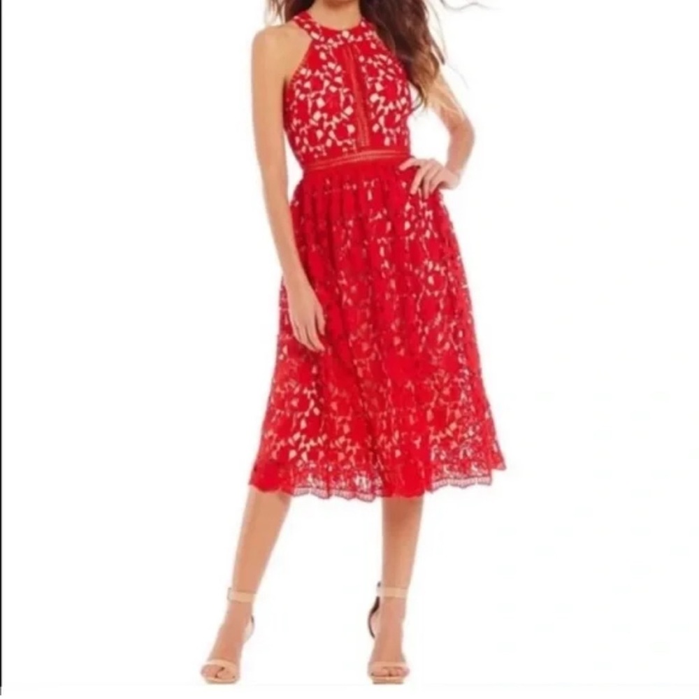 Gianni Bini Red Lace Halter Midi Dress